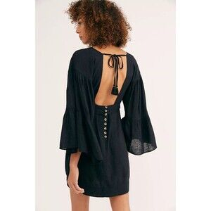 Free People The Maidia Mini Dress Endless Summer Black Bell Sleeve S New 214115